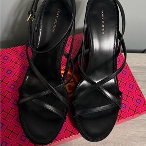 Tory Burch Black Strappy Leather Heeled Sandals